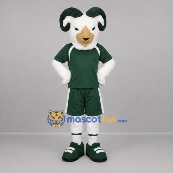 Custom White and Green Ram Mascot Costume Adult Full Body Suit for Sports Events