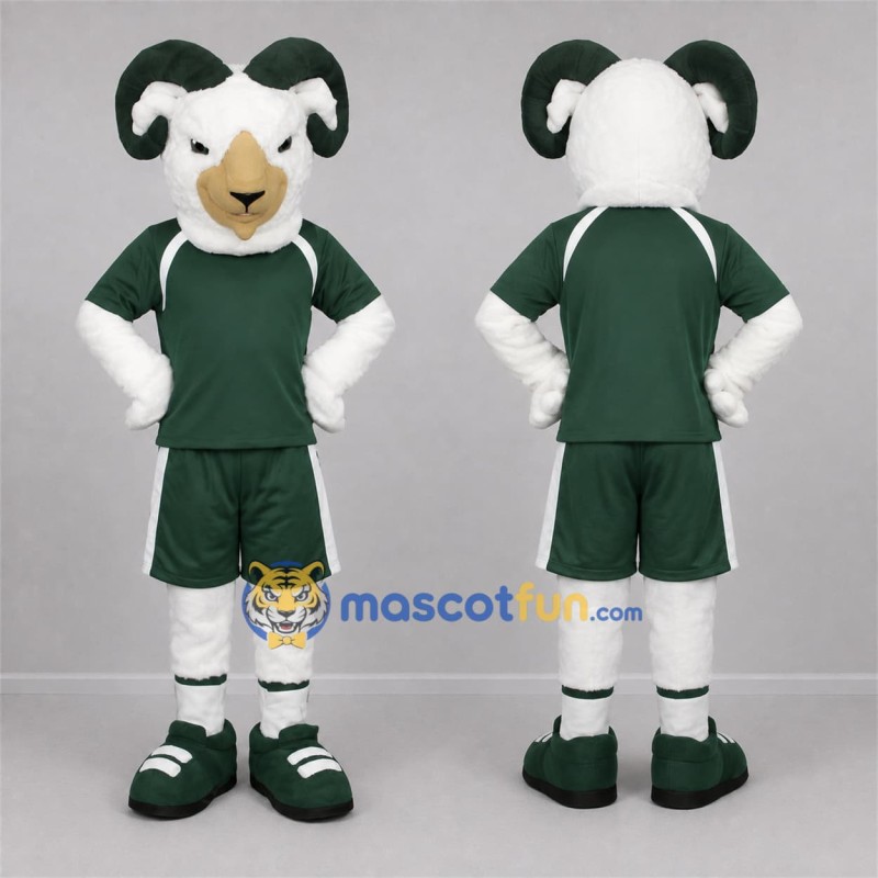 Custom White and Green Ram Mascot Costume Adult Full Body Suit for Sports Events Custom White and Green Ram Mascot Costume Adult Full Body Suit for Sports Events