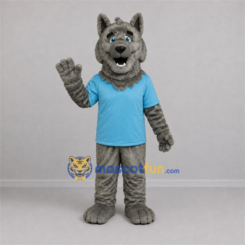 Custom Gray and Light Blue Wolf Mascot Costume Adult Full Body Suit for Sports Events