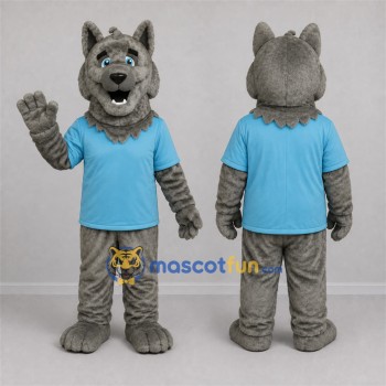 Custom Gray and Light Blue Wolf Mascot Costume Adult Full Body Suit for Sports Events