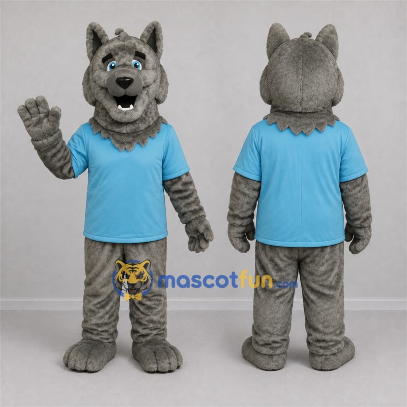 Custom Gray and Light Blue Wolf Mascot Costume Adult Full Body Suit for Sports Events
