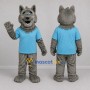 Custom Gray and Light Blue Wolf Mascot Costume Adult Full Body Suit for Sports Events