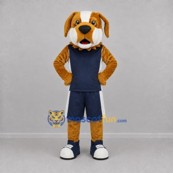Custom Tan and Navy Blue Dog Mascot Costume Adult Full Body Suit for Sports Events Custom Tan and Navy Blue Dog Mascot Costume Adult Full Body Suit for Sports Events