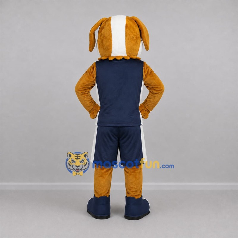 Custom Tan and Navy Blue Dog Mascot Costume Adult Full Body Suit for Sports Events Custom Tan and Navy Blue Dog Mascot Costume Adult Full Body Suit for Sports Events