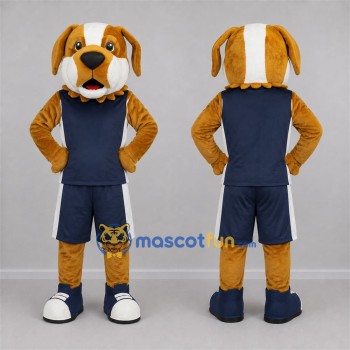 Custom Tan and Navy Blue Dog Mascot Costume Adult Full Body Suit for Sports Events