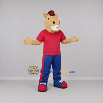 Custom Tan and Red Horse Mascot Costume Adult Full Body Suit for Sports Events Custom Tan and Red Horse Mascot Costume Adult Full Body Suit for Sports Events