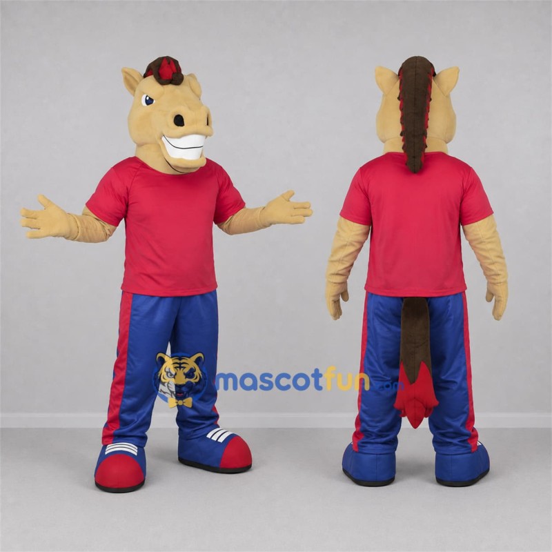 Custom Tan and Red Horse Mascot Costume Adult Full Body Suit for Sports Events Custom Tan and Red Horse Mascot Costume Adult Full Body Suit for Sports Events