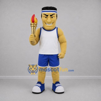 Custom White and Blue Torchbearer Mascot Costume Adult Full Body Suit for Sports Events Custom White and Blue Torchbearer Mascot Costume Adult Full Body Suit for Sports Events