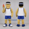 Custom White and Blue Torchbearer Mascot Costume Adult Full Body Suit for Sports Events Custom White and Blue Torchbearer Mascot Costume Adult Full Body Suit for Sports Events