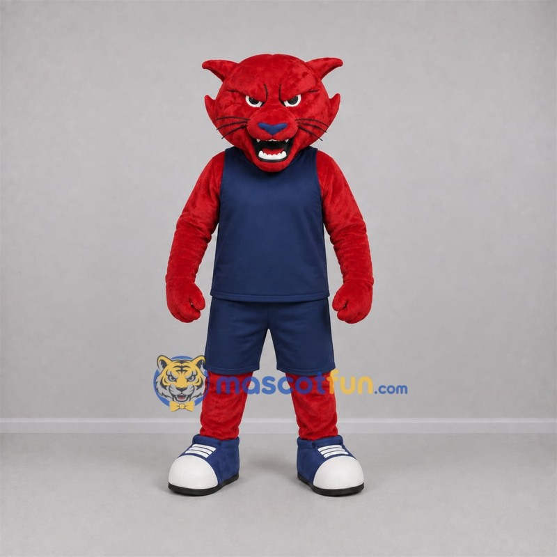 Custom Red and Navy Blue Wildcat Mascot Costume Adult Full Body Suit for Sports Events
