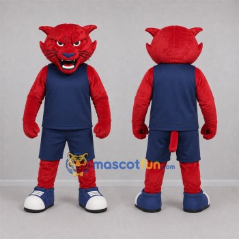 Custom Red and Navy Blue Wildcat Mascot Costume Adult Full Body Suit for Sports Events