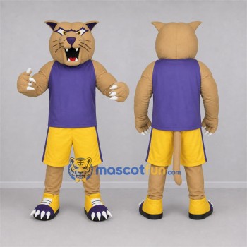 Custom Tan and Purple Wildcat Mascot Costume Adult Full Body Suit for Sports Events