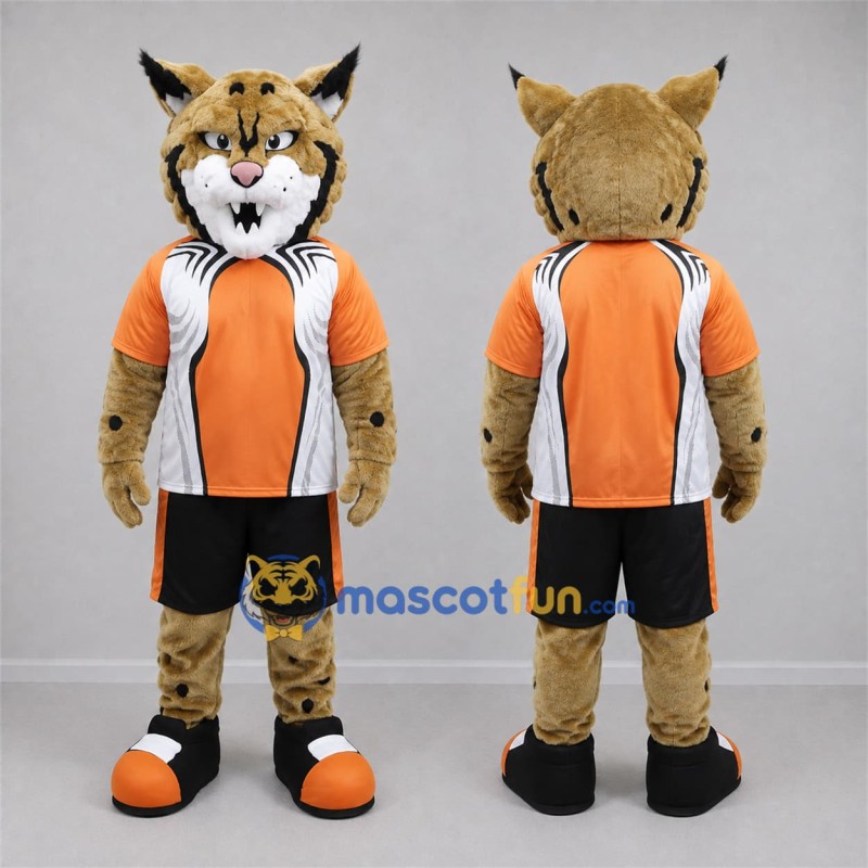 Custom Tan and Orange Lynx Mascot Costume Adult Full Body Suit for Sports Events