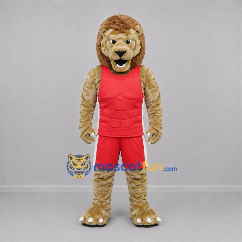 Custom Tan and Red Lion Mascot Costume Adult Full Body Suit for Sports Events
