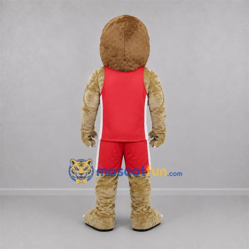 Custom Tan and Red Lion Mascot Costume Adult Full Body Suit for Sports Events