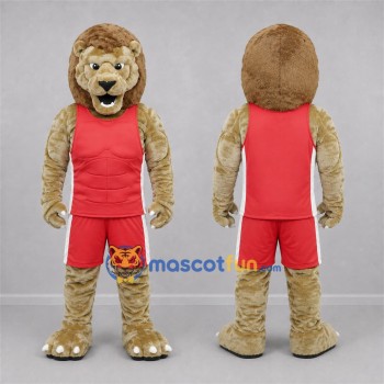 Custom Tan and Red Lion Mascot Costume Adult Full Body Suit for Sports Events