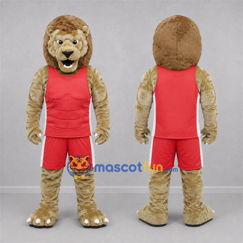 Custom Tan and Red Lion Mascot Costume Adult Full Body Suit for Sports Events