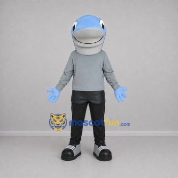 Custom Light Blue and Gray Fish Mascot Costume Adult Full Body Suit for Ocean Events
