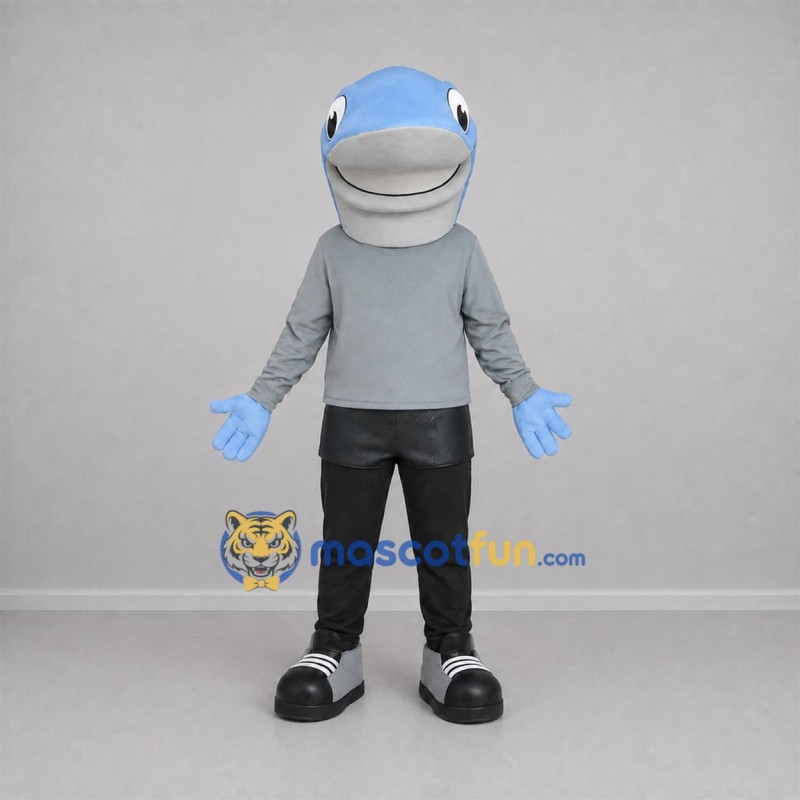 Custom Light Blue and Gray Fish Mascot Costume Adult Full Body Suit for Ocean Events Custom Light Blue and Gray Fish Mascot Costume Adult Full Body Suit for Ocean Events