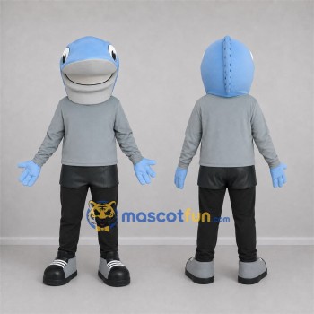 Custom Light Blue and Gray Fish Mascot Costume Adult Full Body Suit for Ocean Events