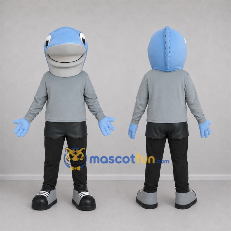 Custom Light Blue and Gray Fish Mascot Costume Adult Full Body Suit for Ocean Events Custom Light Blue and Gray Fish Mascot Costume Adult Full Body Suit for Ocean Events
