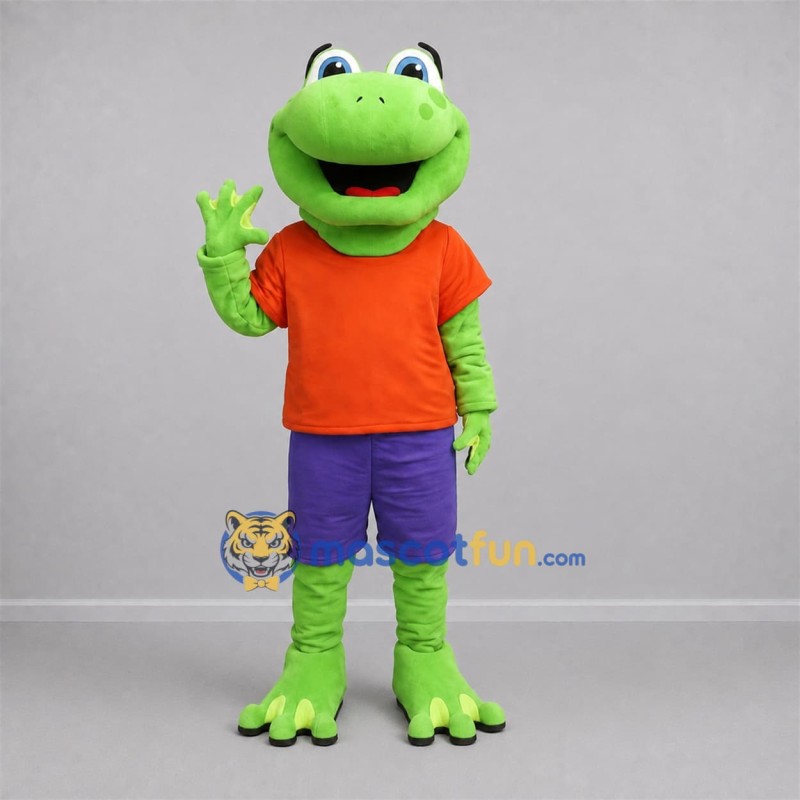 Custom Green and Orange Frog Mascot Costume Adult Full Body Suit for School Events