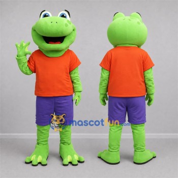 Custom Green and Orange Frog Mascot Costume Adult Full Body Suit for School Events