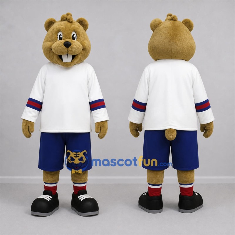 Custom Tan and White Rodent Mascot Costume Adult Full Body Suit for Sports Events
