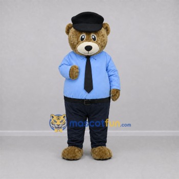 Custom Brown and Blue Uniformed Bear Mascot Costume Adult Full Body Suit for Community Events Custom Brown and Blue Uniformed Bear Mascot Costume Adult Full Body Suit for Community Events