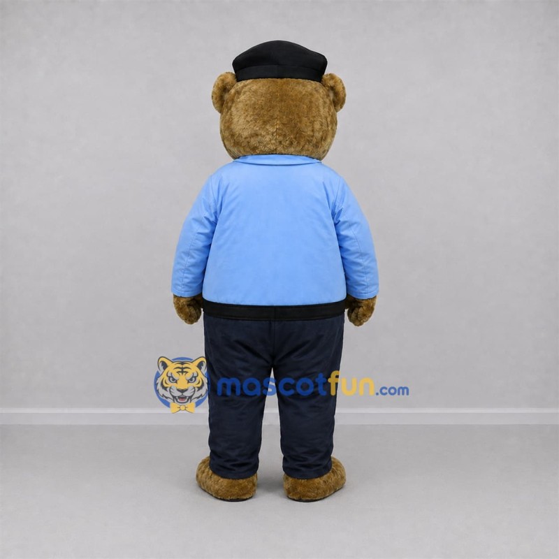 Custom Brown and Blue Uniformed Bear Mascot Costume Adult Full Body Suit for Community Events Custom Brown and Blue Uniformed Bear Mascot Costume Adult Full Body Suit for Community Events
