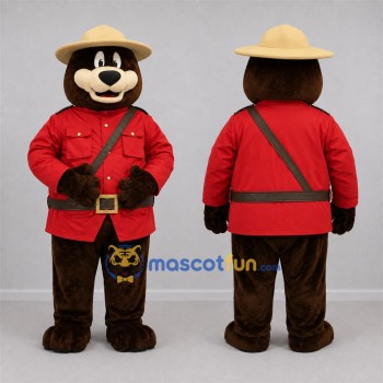 Custom Brown and Red Mountie Bear Mascot Costume Adult Full Body Suit for Community Events