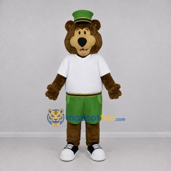 Custom Brown and Green Bear Mascot Costume Adult Full Body Suit for School Events