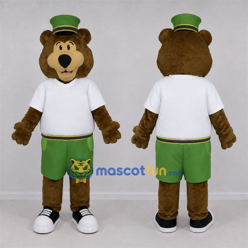 Custom Brown and Green Bear Mascot Costume Adult Full Body Suit for School Events Custom Brown and Green Bear Mascot Costume Adult Full Body Suit for School Events