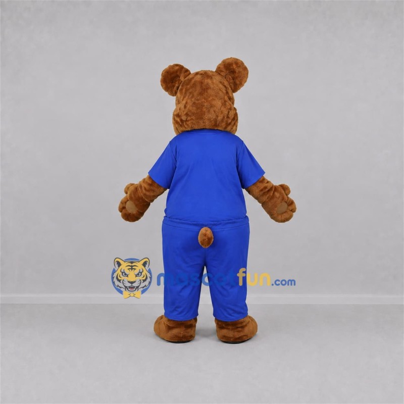 Custom Brown and Blue Bear Mascot Costume Adult Full Body Suit for School Events Custom Brown and Blue Bear Mascot Costume Adult Full Body Suit for School Events