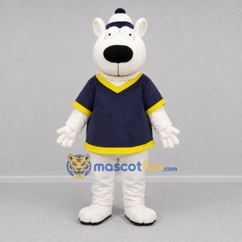 Custom White and Navy Blue Polar Bear Mascot Costume Adult Full Body Suit for Winter Events Custom White and Navy Blue Polar Bear Mascot Costume Adult Full Body Suit for Winter Events