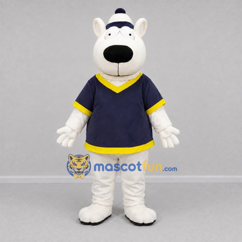 Custom White and Navy Blue Polar Bear Mascot Costume Adult Full Body Suit for Winter Events Custom White and Navy Blue Polar Bear Mascot Costume Adult Full Body Suit for Winter Events