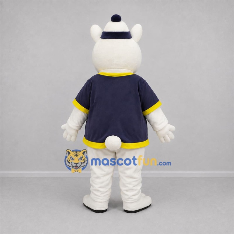 Custom White and Navy Blue Polar Bear Mascot Costume Adult Full Body Suit for Winter Events Custom White and Navy Blue Polar Bear Mascot Costume Adult Full Body Suit for Winter Events