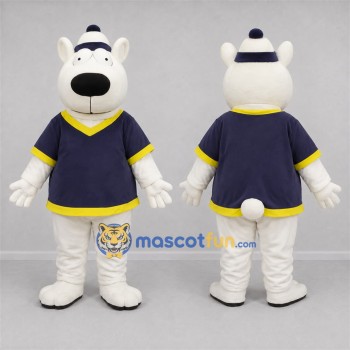 Custom White and Navy Blue Polar Bear Mascot Costume Adult Full Body Suit for Winter Events