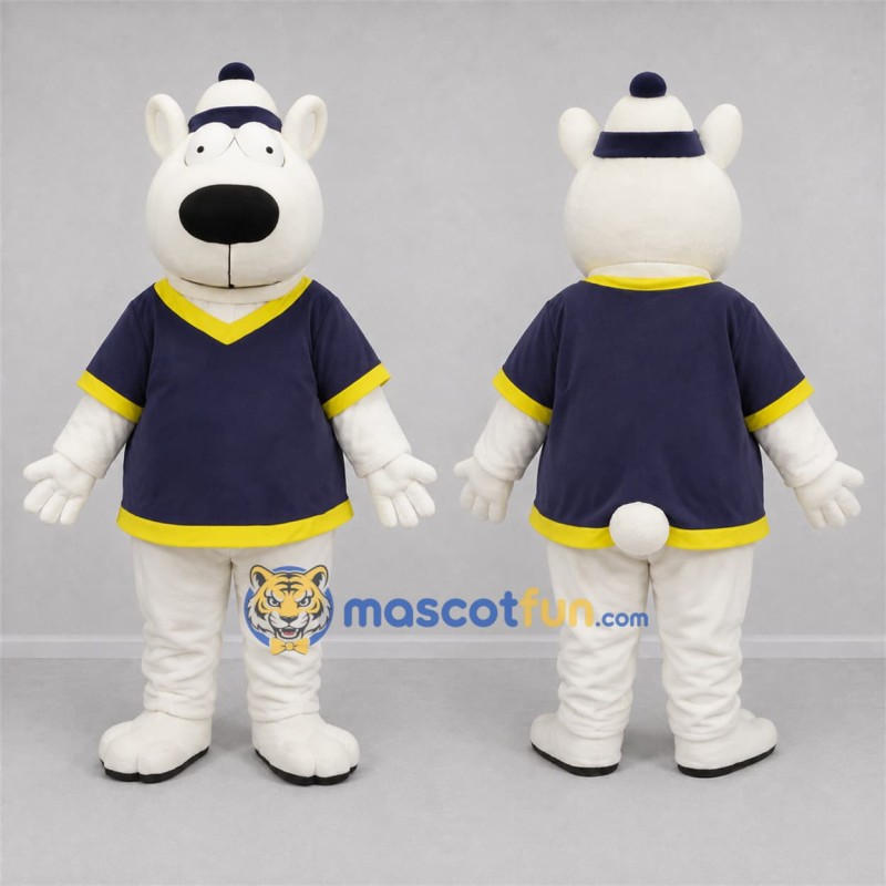 Custom White and Navy Blue Polar Bear Mascot Costume Adult Full Body Suit for Winter Events Custom White and Navy Blue Polar Bear Mascot Costume Adult Full Body Suit for Winter Events