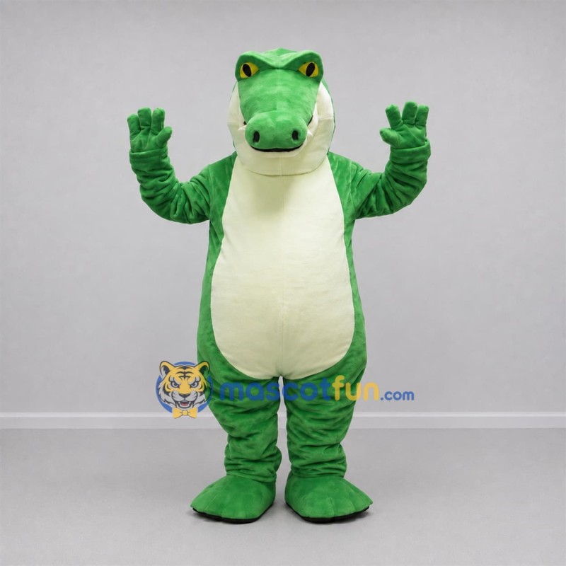 Custom Green and Cream Crocodile Mascot Costume Adult Full Body Suit for Wildlife Events Custom Green and Cream Crocodile Mascot Costume Adult Full Body Suit for Wildlife Events