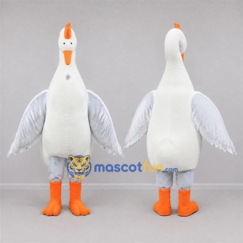 Custom White and Orange Goose Mascot Costume Adult Full Body Suit for Farm Events