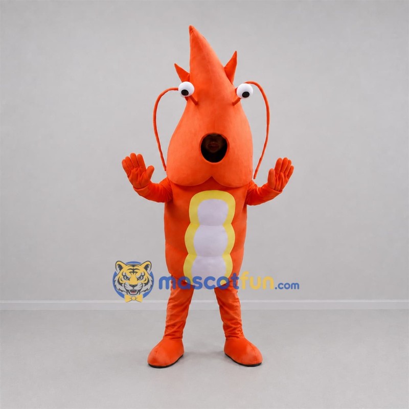 Custom Orange and Yellow Shrimp Mascot Costume Adult Full Body Suit for Seafood Festivals Custom Orange and Yellow Shrimp Mascot Costume Adult Full Body Suit for Seafood Festivals