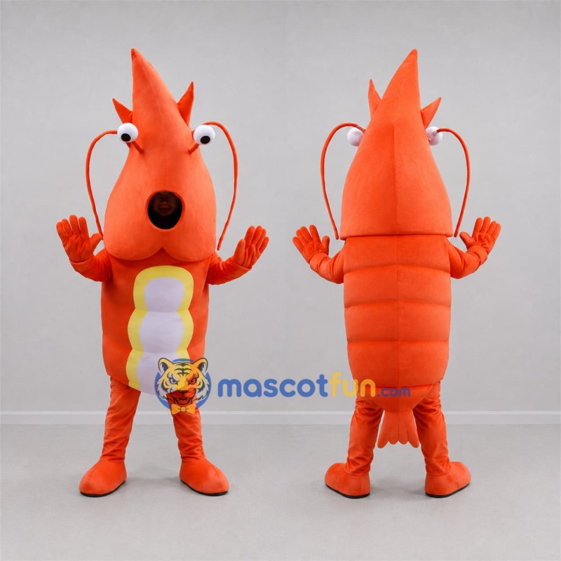 Custom Orange and Yellow Shrimp Mascot Costume Adult Full Body Suit for Seafood Festivals Custom Orange and Yellow Shrimp Mascot Costume Adult Full Body Suit for Seafood Festivals