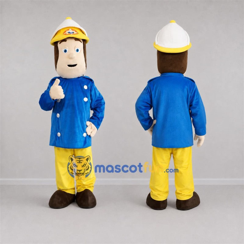 Custom Blue and Yellow Firefighter Mascot Costume Adult Full Body Suit for Community Events