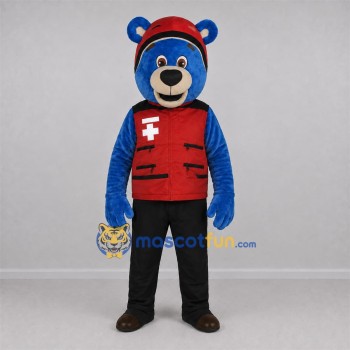 Custom Blue and Red Helmeted Bear Mascot Costume Adult Full Body Suit for Community Events Custom Blue and Red Helmeted Bear Mascot Costume Adult Full Body Suit for Community Events