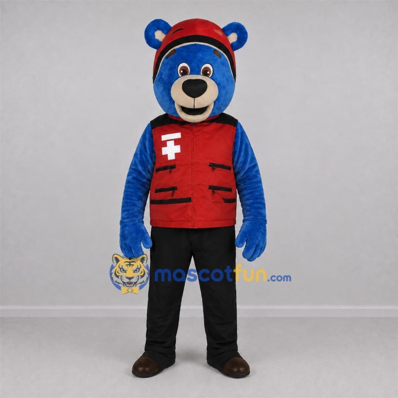 Custom Blue and Red Helmeted Bear Mascot Costume Adult Full Body Suit for Community Events Custom Blue and Red Helmeted Bear Mascot Costume Adult Full Body Suit for Community Events