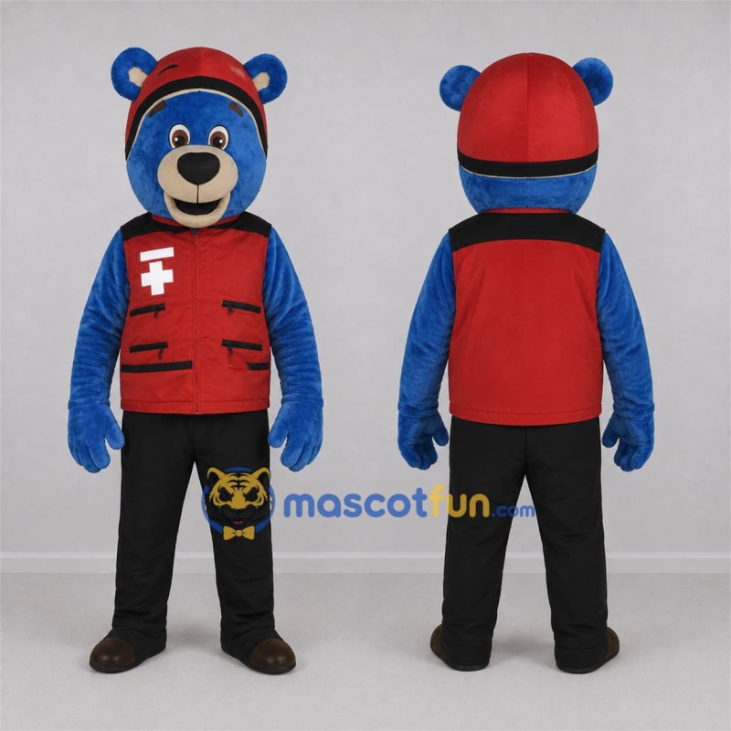 Custom Blue and Red Helmeted Bear Mascot Costume Adult Full Body Suit for Community Events Custom Blue and Red Helmeted Bear Mascot Costume Adult Full Body Suit for Community Events