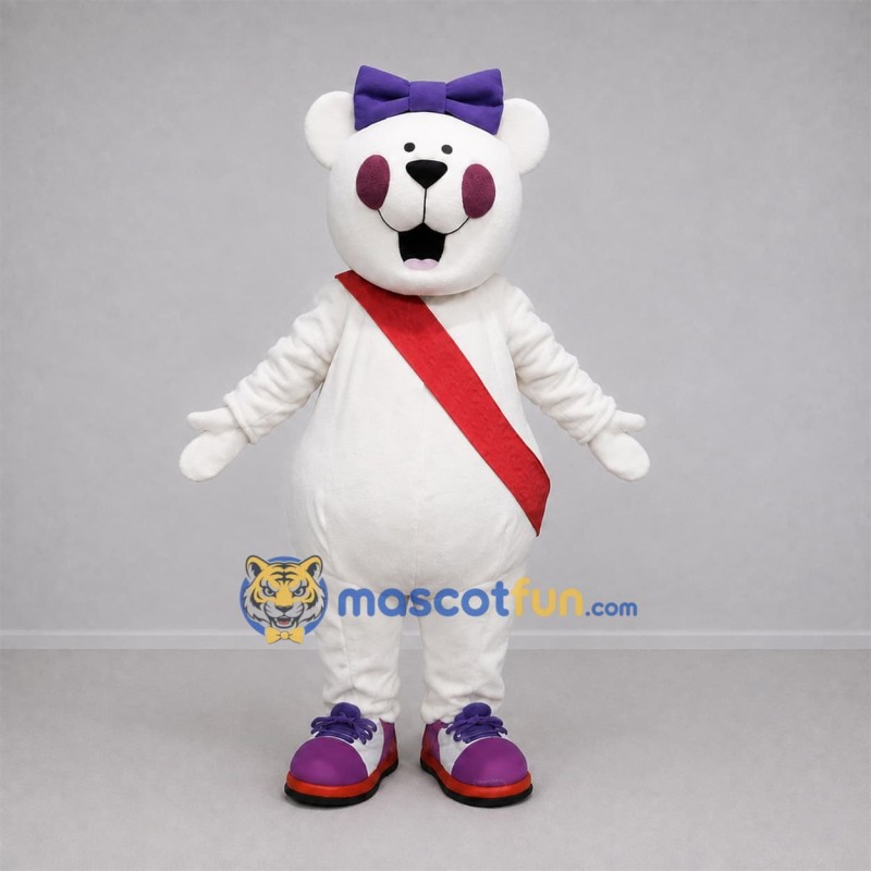 Custom White and Purple Teddy Bear Mascot Costume Adult Full Body Suit for Birthday Parties Custom White and Purple Teddy Bear Mascot Costume Adult Full Body Suit for Birthday Parties