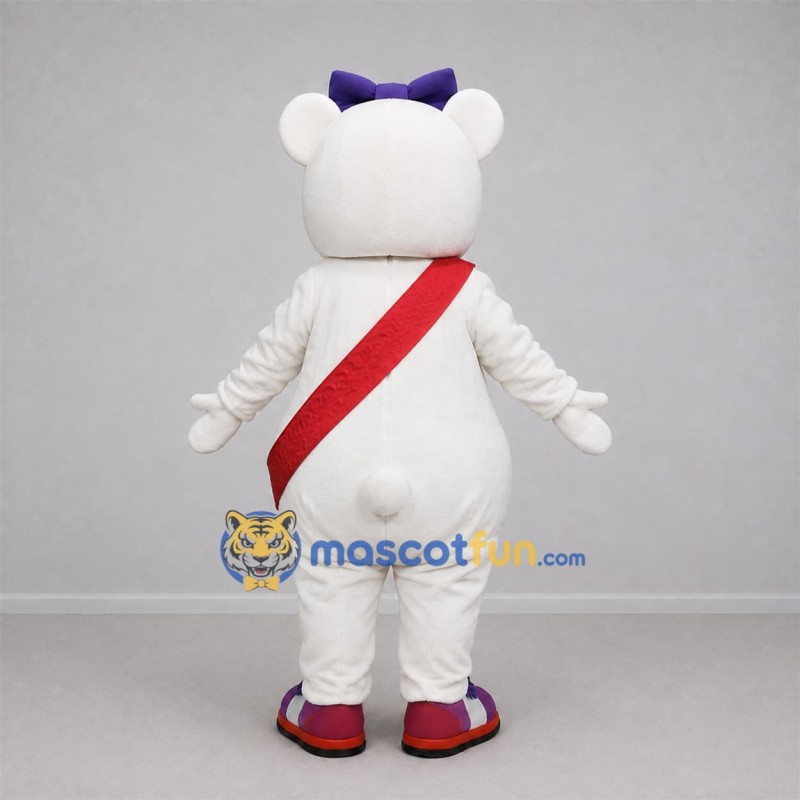 Custom White and Purple Teddy Bear Mascot Costume Adult Full Body Suit for Birthday Parties Custom White and Purple Teddy Bear Mascot Costume Adult Full Body Suit for Birthday Parties