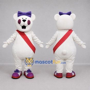 Custom White and Purple Teddy Bear Mascot Costume Adult Full Body Suit for Birthday Parties